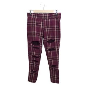 Torrid Burgundy Purple Plaid Distressed Leggings Plus Size 1 Stretchy Grunge